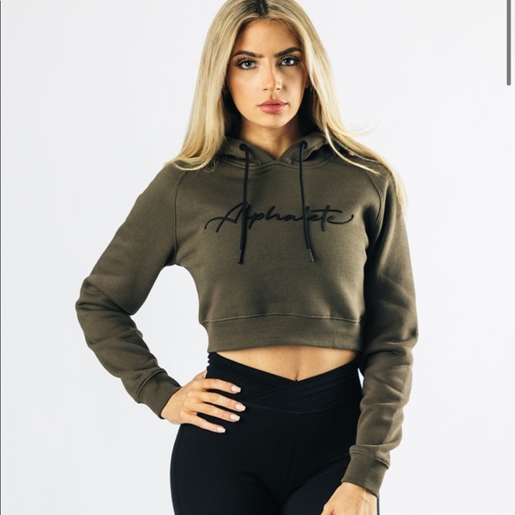 Alphalete Tops - Alphalete Signature Crop Hoodie Canteen